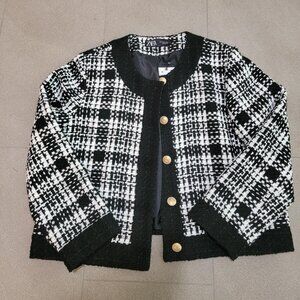 NWT Zara Black and White Tweed Lined Jacket XL